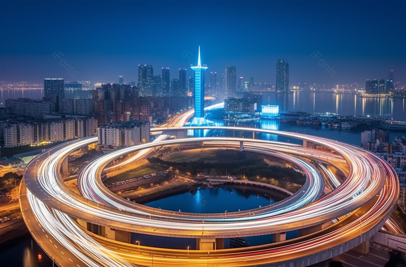 城市夜晚大桥上现代交通高速行驶车辆,高清,摄影图,摄影图片,图片大全,摄影图免费下载